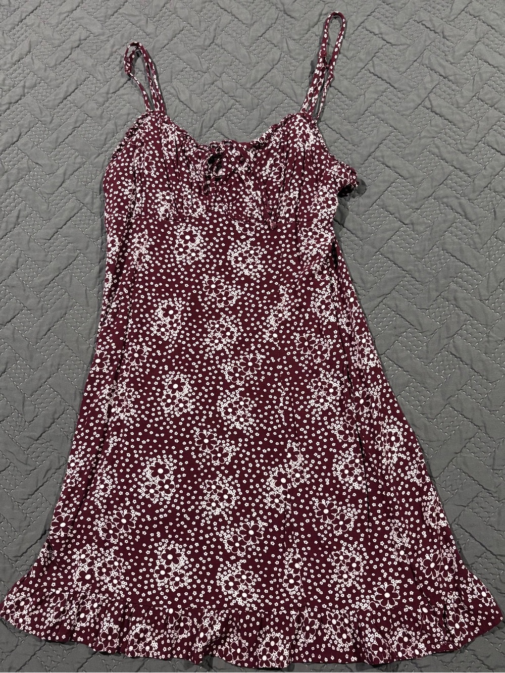 La Hearts Y2K Burgundy Floral Tie-Front Mini Dress